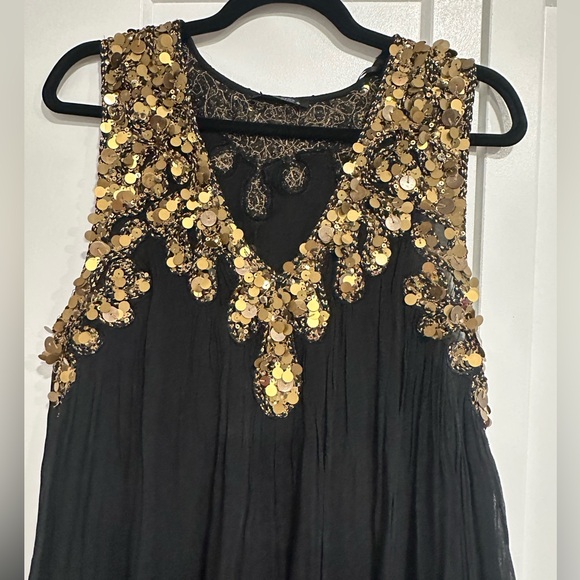 Zara Black Pleated Sequin Georgette Dress - Size M - Picture 7 of 12